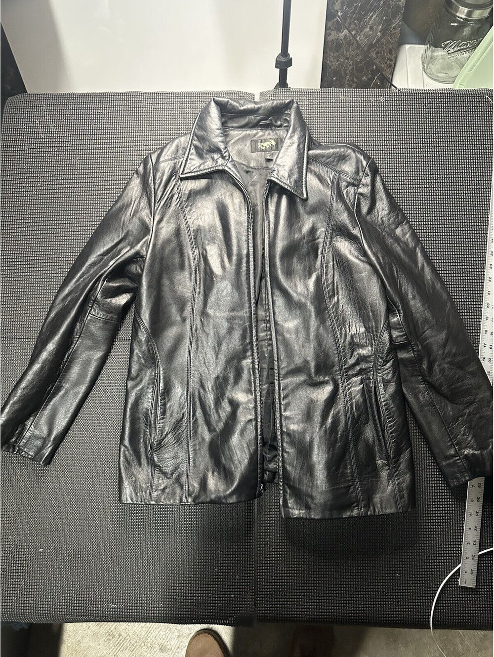 Vintage Black Leather Jacket Womens Minimalist Y2K 90s Coat Large